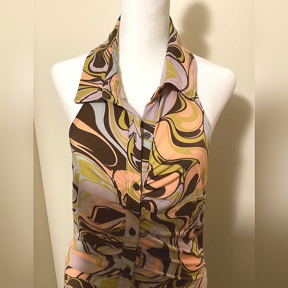 Brown Tone Backless Button Down Dress with Halter Top - NWT Sizes XS to 4X